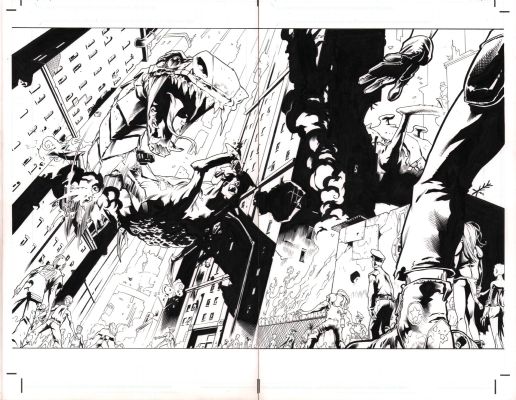 Andy Owens, Karl Moline - Fray #7 Pgs. 18 & 19 Dps - Crazy Demon Dinosaur Splash - 2003