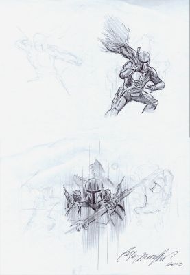 Felipe Massafera | Mandalorian #1 Cover Prelims (2 Boba Fett Cover Prelims Drawn on 1 Drawing Paper!) | Romitaman