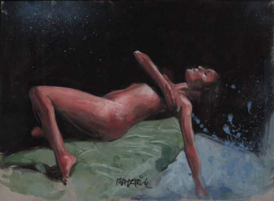 Val Mayerik | Reclining Nude Painted Study - Signed | Anthony’s Comic Book Art