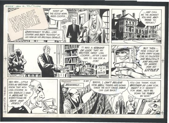 Joe Kubert | Joe Kubert Winnie Winkle Sunday Strip Art - a Spy in the Showroom Issue Winnie Winkle Page 5-30-1982 | Koch Comic Art
