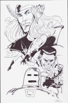 Lou Manna | Avengers - Thor, Iron Man, Hulk, Wasp, & Ant-Man - Pencil & Inks Art - Signed | Anthony’s Comic Book Art