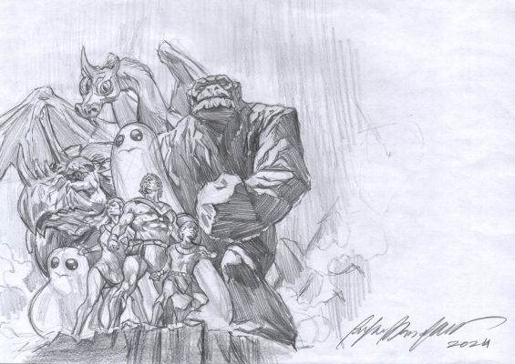 Felipe Massafera | Herculoids #2 Cover Prelim (All 8 Great Herculoid Heroes Here in Great Poses on a Volcano Ridge!) | Romitaman