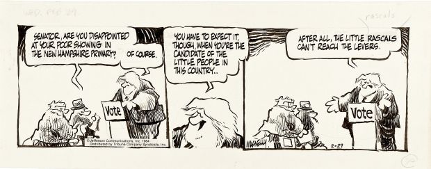 Jeff Macnelly | Macnelly, Jeff - Shoe Daily 2/29 1984 Leap Election Year, Senator Batson D. Belfry Campaigns in New Hampshire | Cool Lines Art