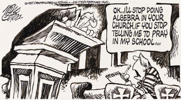 Lot 182 - Mike Peters, (b. 1943), "OK...I‘ll stop doing algebra in your church, if you stop telling me to pray in my school..."…