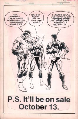 Vintage Stats And Production Art | Power Man & Iron Fist #77 Ad Page Stat - Daredevil Kicked Out of His Own Mag | Anthony’s Comic Book Art