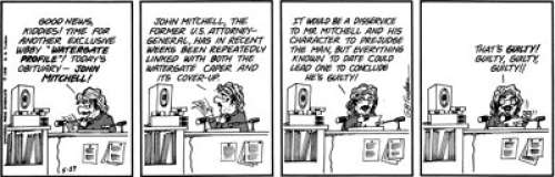 Trudeau, Garry | Garry Trudeau "GUILTY, GUILTY, GUILTY!" Doonesbury Daily 5-29-1973 Comic Strip NFT Digital Art Print Original Art ... | Heritage