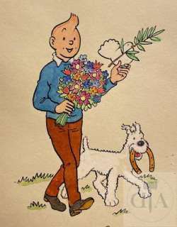 Hergé/Tintin. Dessin original dédicacé illustrant… | Dagoty