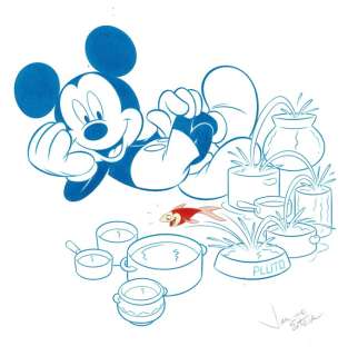 Mickey Mouse and his Fish - Original Drawing - 50 x 35 cm | Catawiki