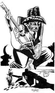 José Antonio Munoz | L’HOMME Ã€ LA GUITARE Encre de chine, signé 21 x 11,3 | Aponem