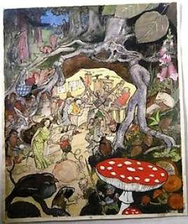 Originele aquarel - Trolls dans une forêt de conte de fées - (1945) | Catawiki