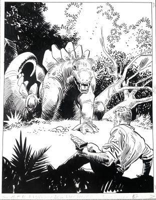 GIANCARLO ALESSANDRINI - Original cover for Martin Mystere n. 57 Il risveglio del dinosauro. Cm. 24x32,5. Ink. Mint. Code 2201.