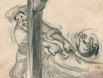 PINOCCHIO - Studio Walt Disney, 1940. Dessin de storyboard avec Geppetto | Rossini