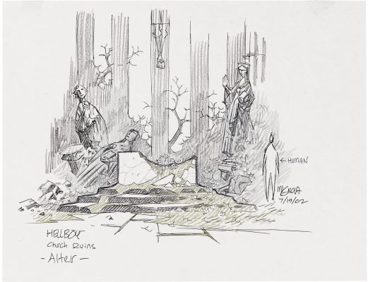 Mike Mignola | Mike Mignola - Hellboy Movie - 2002 - Church Ruins - Concept Illustration | ComicArtFans Classifieds