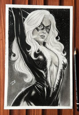 Nena Arrt | Black Cat Pencil Illustration 7x11 size by nena art | Raremarq (Buy It Now)