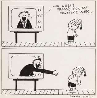 Bohdan Butenko (1931 - 2019) | Bohdan Butenko | Gapiszon przed telewizorem - ilustracja do książki "Zabawy z Gapiszonem" | Desa Unicum