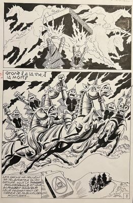 Franco Oneta (Encrage), Jacques Lennoz (Scénariste), Jean-Yves Mitton (Concept), Franck Honest (Encrage), Jack Lenoz (Scénariste) | Franco Oneta - Oneta, Mustang#9, La guerre des Gronz, épisode inédit, planche n°8,Mustang#62. | 2DGalleries