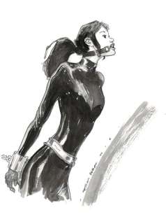 Bleda, Sergio - Original drawing - Handcuffed lady with mouth gag | Catawiki