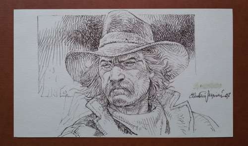 Paolo E. Serpieri - Illustrazione originale autoritratto "Cowboy" - Page volante - (2007) | Catawiki