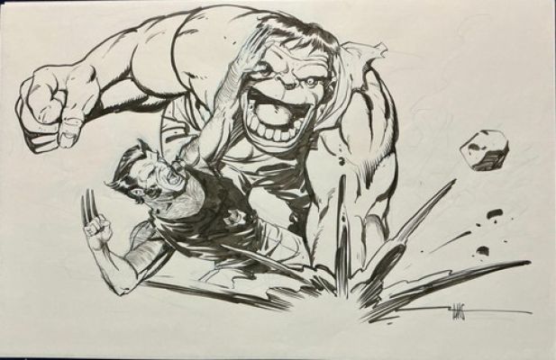Paul Smith Original Art 11x17 inch Commission Piece Wolverine vs Hulk Battle | eBay US (Buy It Now)