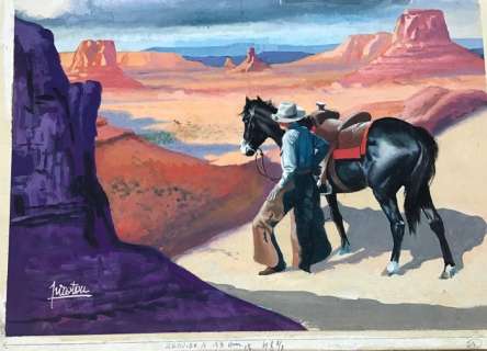 Piroton, Arthur   - Illustration originale Â«Â WesternÂ Â» en couleurs directes sur carton épais | Catawiki