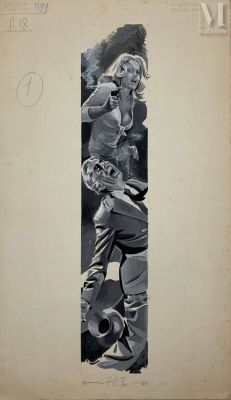 Frisano, Pierre (1934-2013) | Lot 112 : Un ensemble de trois gouaches au lavis noir et blanc, pour illustrer… | Millon