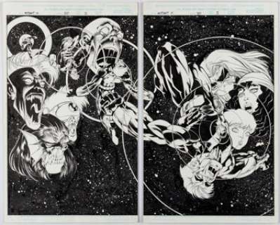 Saltares, Javier - Javier Saltares and Andrew Pepoy Mutant X #20 Double Splash Pages 2-3 Original Art (Marvel, 2000).... (Total: 2 Original Art)