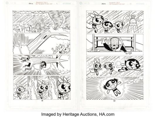 Christopher Cook and Mike DeCarlo The Powerpuff Girls #24 Story Pages 9-10 Original Art (DC, 2002). (Total: 2 Original Art)