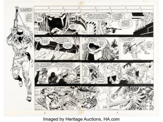 Eduardo Barreto Aliens / Predator: The Deadliest of the Species #11 Double Page Spread 2-3 Original Art (Dark Horse, 1995). | Heritage