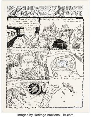 Richard Sala Night Drive "Night Drive" Complete 1-Page Story Original Art (1984). | Heritage