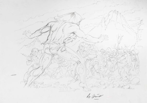 Cheret André Rahan Illustration... | Lot 28 - CHERET André Rahan Illustration représentant Rahan... | Neo Enchères