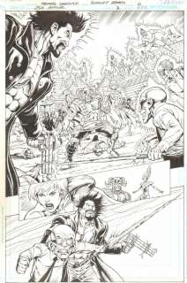 Rodney Ramos, Tom Derenick - jsa annual #2 p. 6 - power girl, magog, cyclone, hourman, & stargirl vs. Dr. Sivana & mind czar 1/2 splash - 2010 signed by inker