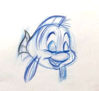 Walt Disney Feature Animation - Original Key Animation Drawing - The Little Mermaid - "Flounder" - (1989) | Catawiki