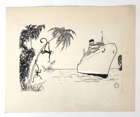Bellus Jean Illustration... | Lot 81 - BELLUS Jean Illustration représentant un paquebot Encre... | Vermot et Associés