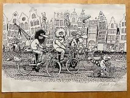 Shelton, Gilbert - Originele tekening - Freak Brothers op de fiets in Amsterdam - (2011) | Catawiki