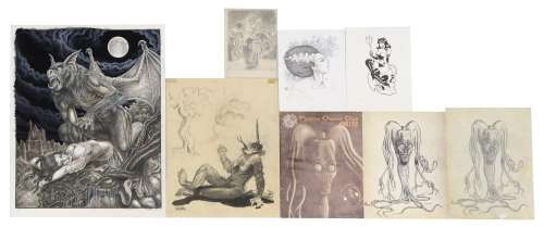 (6) ORIGINAL HORROR & COMIC ILLUSTRATION ART | Austin Auction Gallery