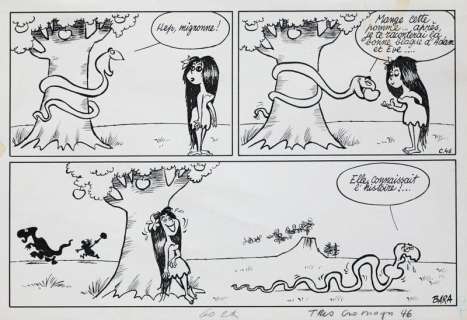 Bara Guy | Les Cro-magnons Gag en deux strips Encre de chine signée... | Vermot et Associés