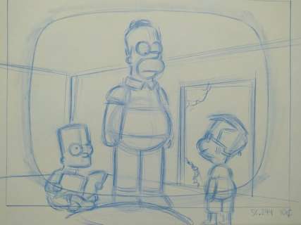 The Simpsons - Original drawing of Homer, Bart and Milhouse - Unique - certificated | Catawiki