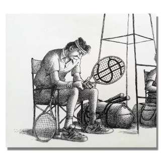 Claude Serre | LOT 28 « tennis dollars » planche originale de Claude SERRE publiée dans album « la forme olympique » ed. Glénat – Rare signé (taille 29.7 x 21 cm) plume encre | Serre