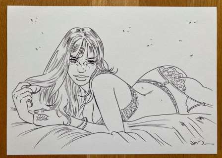 Jim - Dessin original - Une Nuit Ã  Rome - Marie en jaretelles (2014) | Catawiki