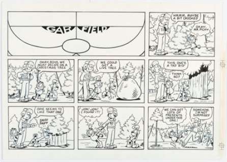Davis, Jim | Jim Davis Garfield Sunday Comic Strip Christmas Theme Original Art dated 12-23-90 (United Feature Syndicate, 1990)... | Heritage