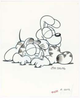 Jim Davis - Garfield and Odie Nap Time Illustration Original Art (c. 1980s). | Heritage