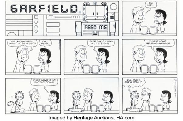 Jim Davis Garfield Sunday Comic Strip Original Art dated 3-14-10 (PAWS, 2010). | Heritage