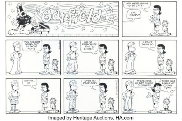 Jim Davis Garfield Sunday Comic Strip Original Art dated 4-17-11 (PAWS, 2011). | Heritage