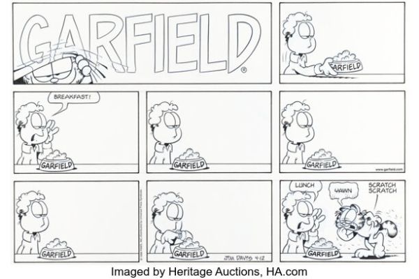 Jim Davis Garfield Sunday Comic Strip Original Art dated 4-12-98 (PAWS/Universal Press Syndicate, 1998). | Heritage