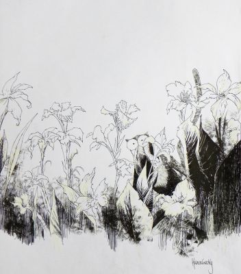 Jean-Paul Krassinsky |  » Le Singe qui aimait les fleurs  » – illustration originale 4 De Couverture | Zic et Bul