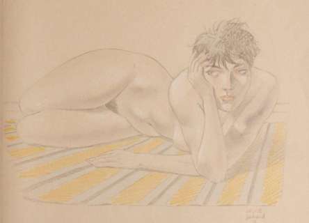 Juillard André | Louise, Nue sur une serviette Très belle illustration,... | Vermot et Associés