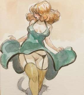 Corboz, Yannick - Dessin original en couleur - Lady with cat | Catawiki