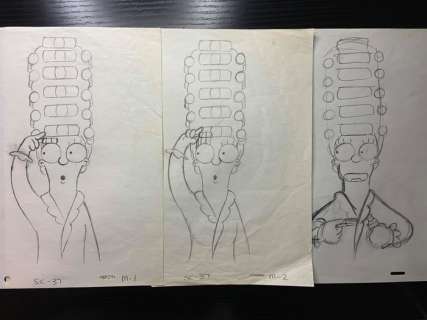 The Simpsons - Marge Morning Routine - Original Production Rough Drawings x3 (1990) | Catawiki