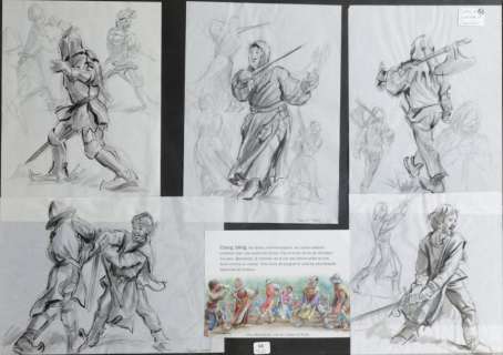 Marlier Marcel | Â«Martine. Princesses et ChevaliersÂ». Ensemble de 5 pages | Tessier Sarrou