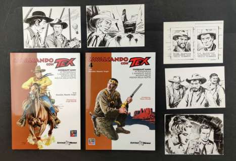 Tex - Virgilio Muzzi - 5x Illustrazioni Originali Firmate + 2x Volumi - Loose page | Catawiki
